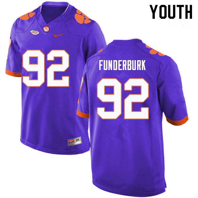 Youth #92 Daniel Funderburk Clemson Tigers College Football Jerseys Sale-Purple
